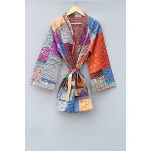 Kantha Kimono, Patchwork Jacket, Silk Patola Jacket, Indian Short Jacket